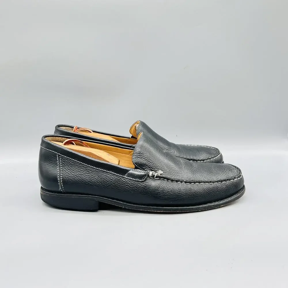 Johnston & Murphy Shoes Mens 9.5 Black Leather Loafers Slip On Dress Moc Toe